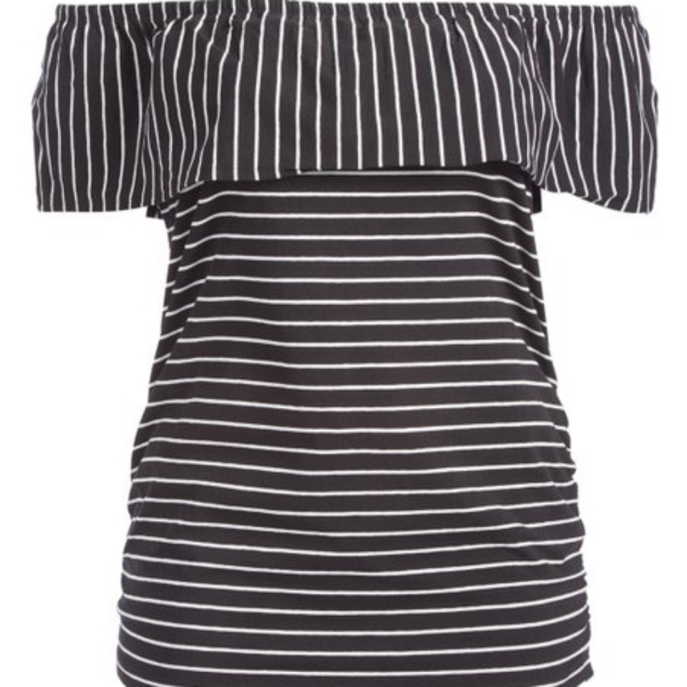 Black and White Stripe Off-Shoulder Top